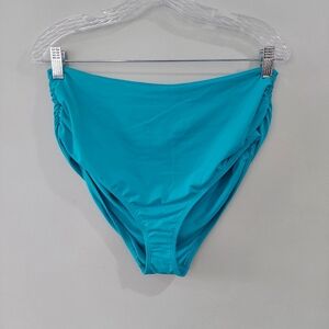 Anne Cole Bikini Swimsuit Bottoms Large Teal Blue High Waist Rouched Sides